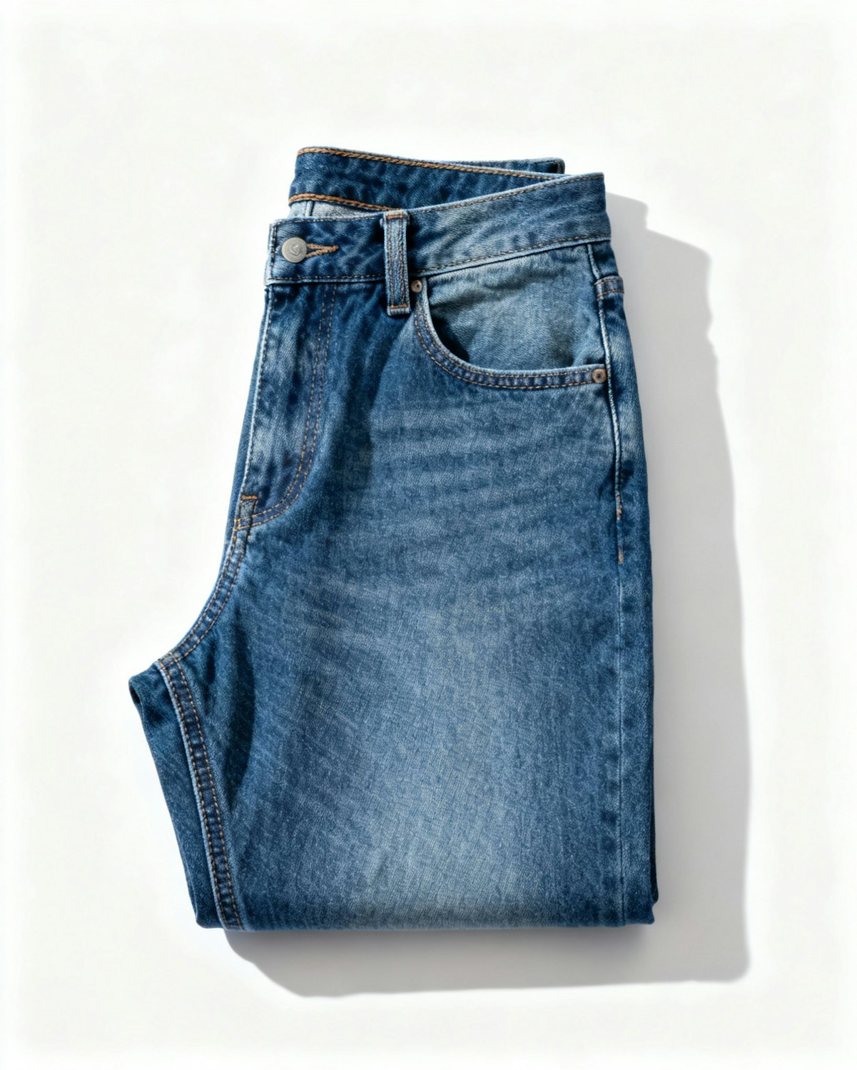 Zusammengelegte blaue Jeans auf weißem Hintergrund