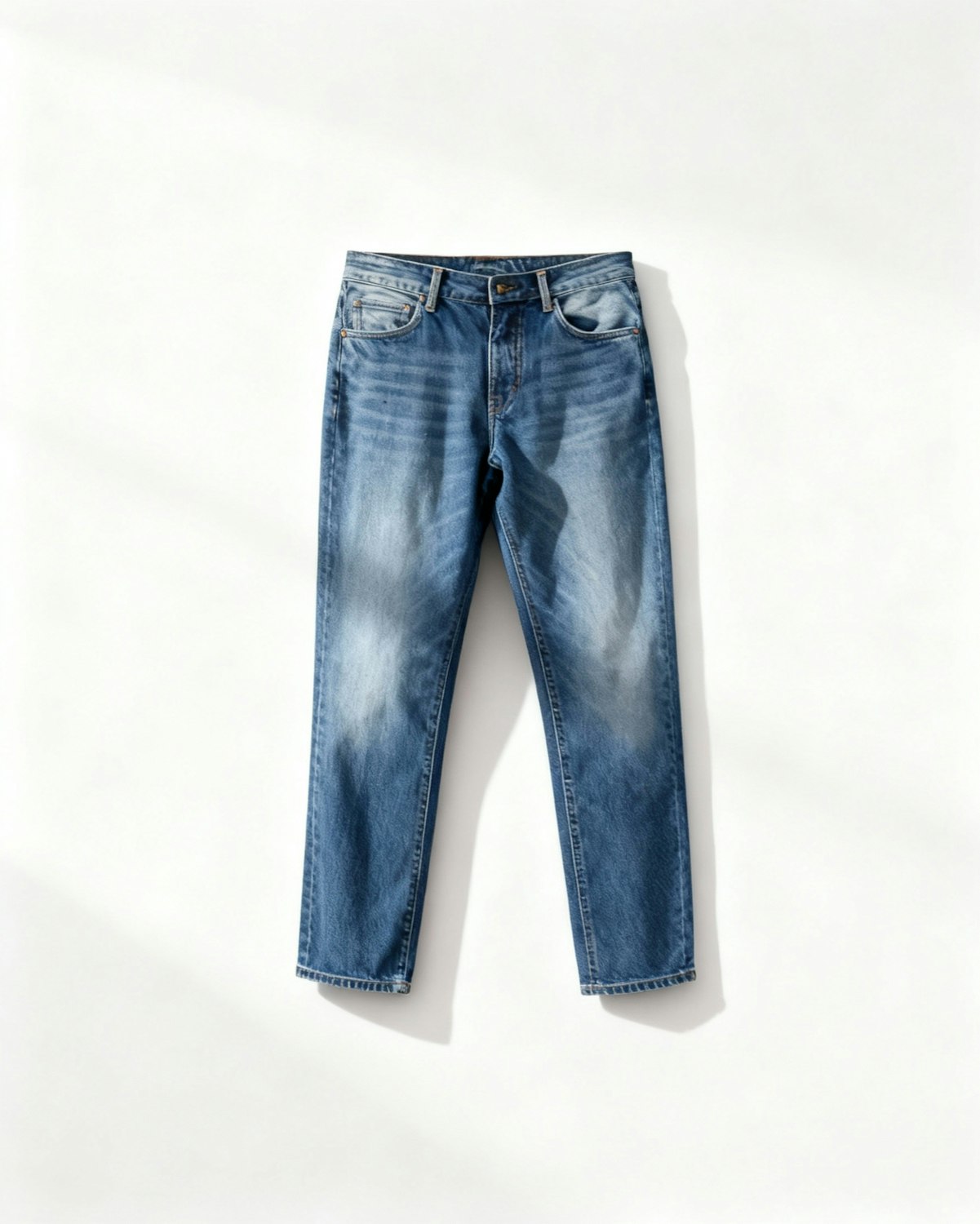 Blaue Straight-Jeans zusammengelegt